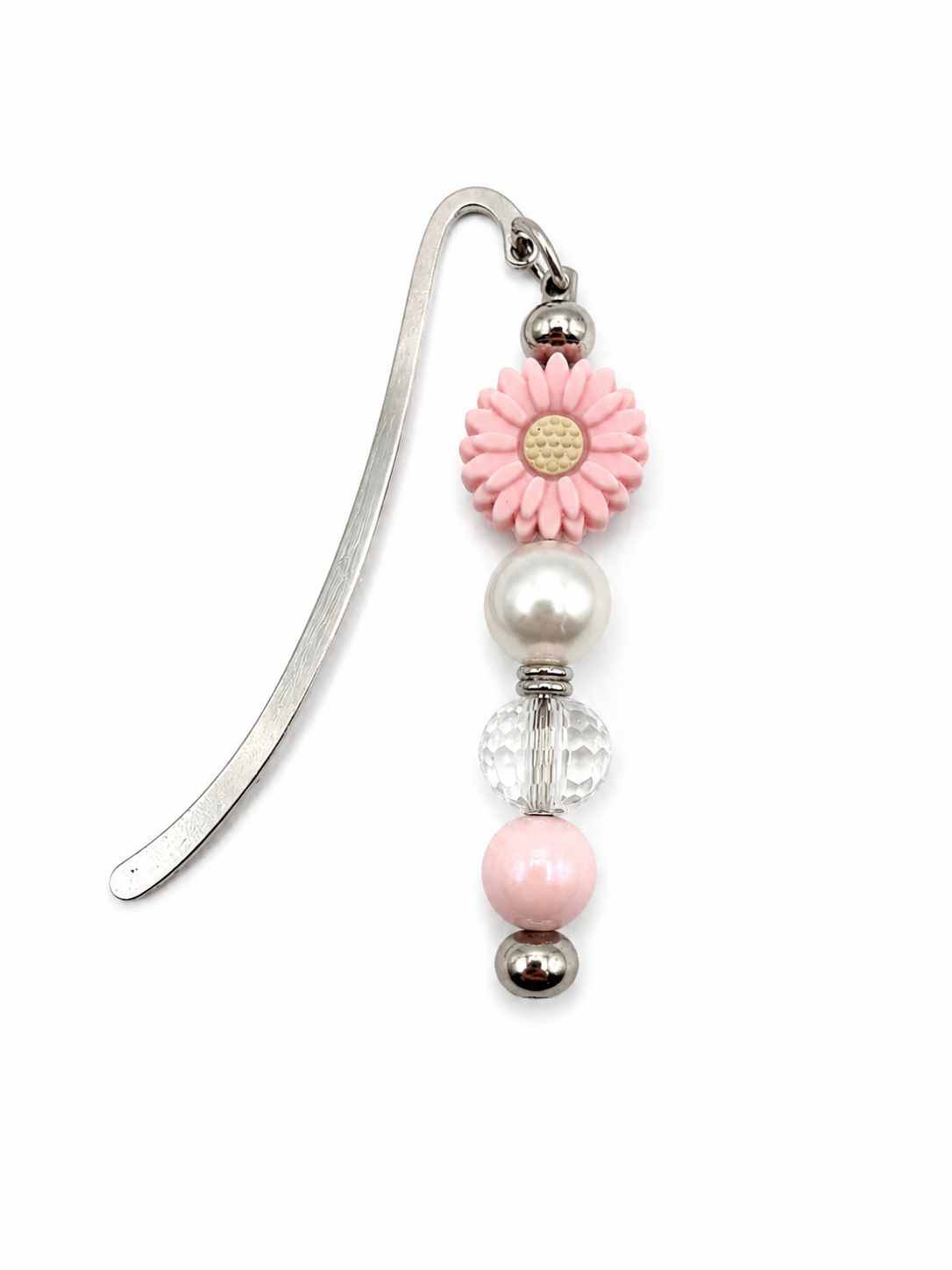 Pink Daisy Pearl Beaded Bookmark