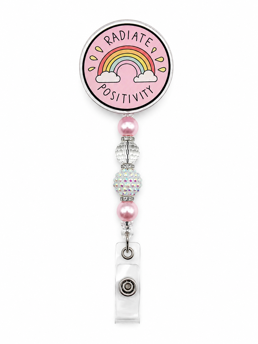 Radiate Positivity Badge Reel - Rainbow Pastel Beaded ID Holder