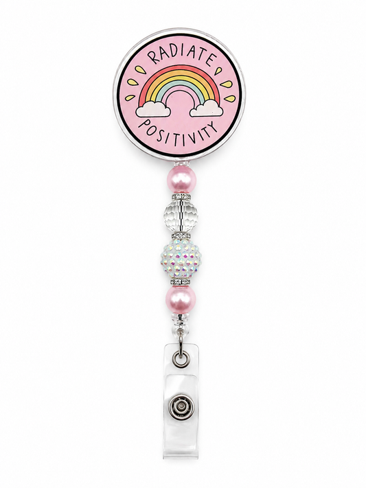 Radiate Positivity Badge Reel - Rainbow Pastel Beaded ID Holder