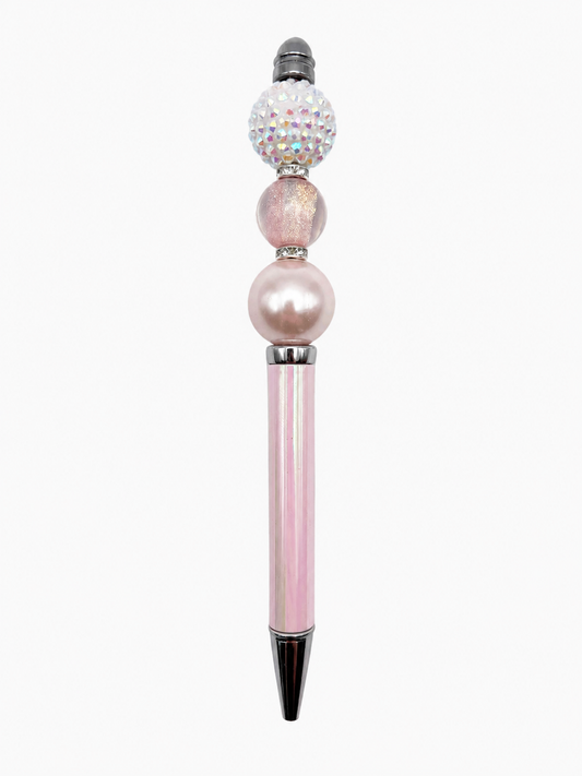 Pearl Frost Luxe Beaded Pen – Iridescent Pink Crystal Glam Pen