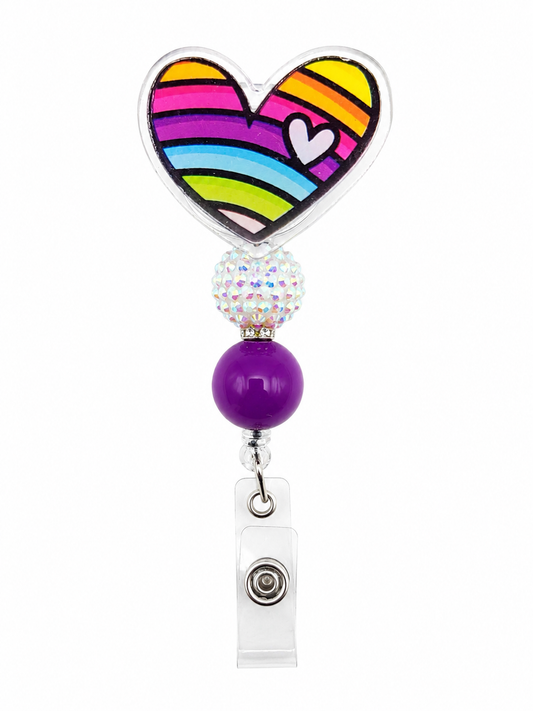 Rainbow Heart Badge Reel – Cute Retractable ID Holder