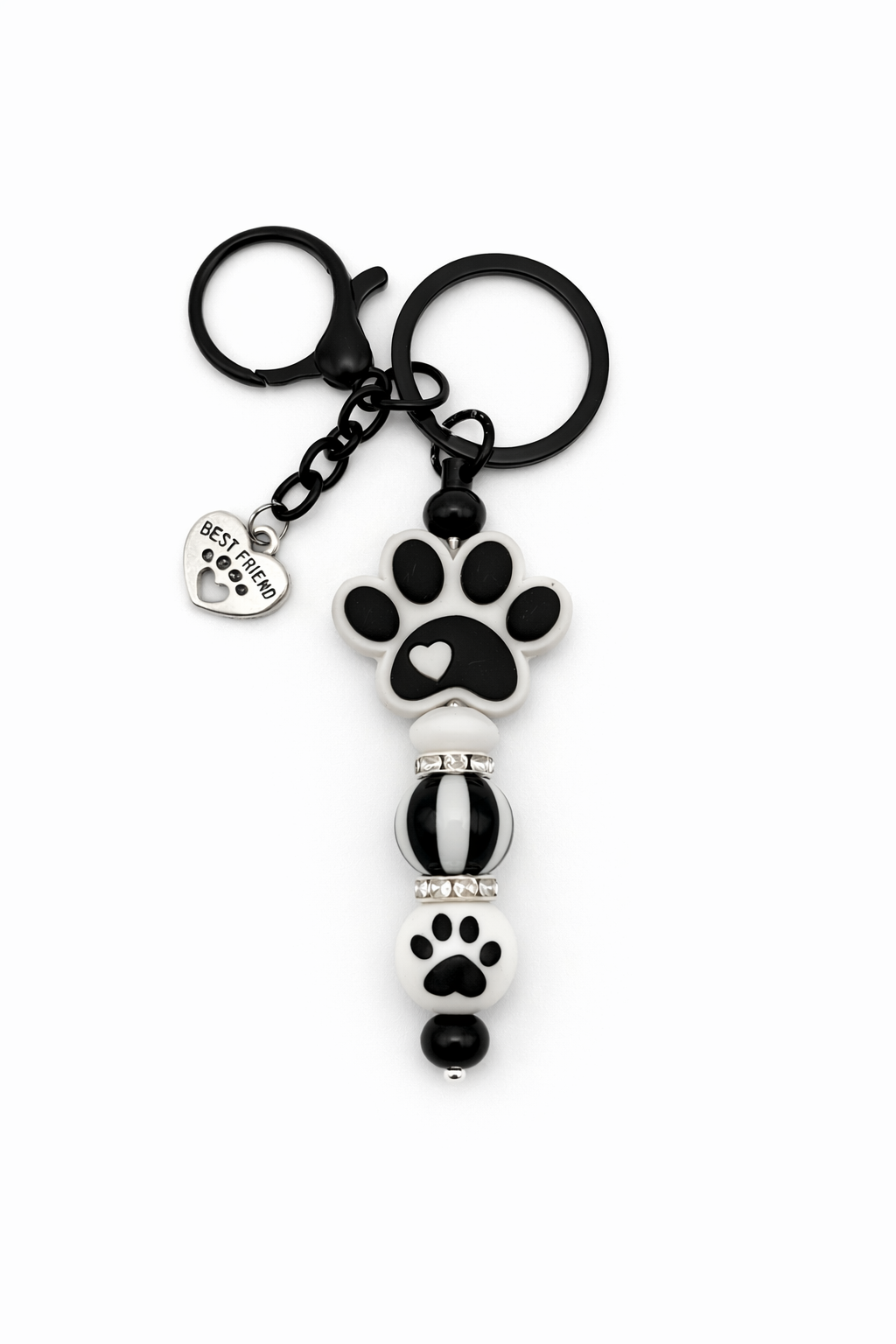 Paw Print Keychain with Stripe Bead & Best Friend Charm