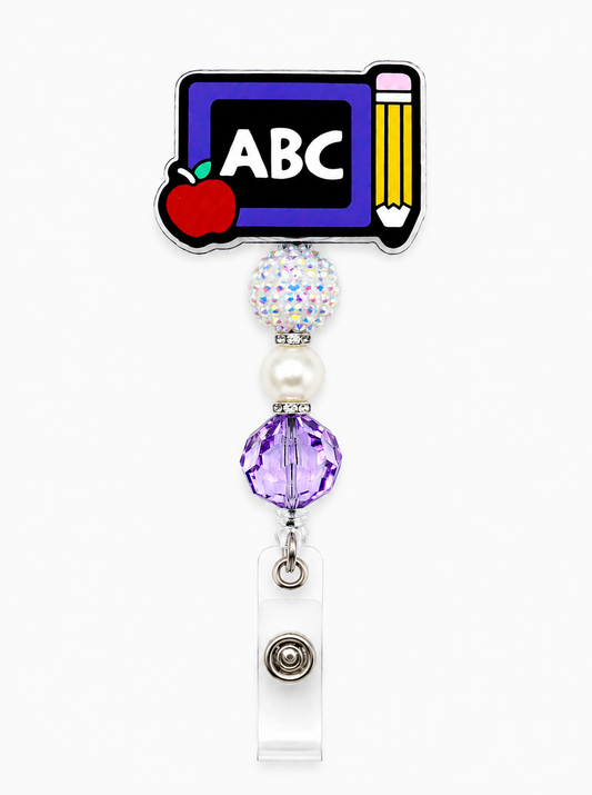Teacher ABC Chalkboard Badge Reel – Handmade Beaded Retractable ID Holder