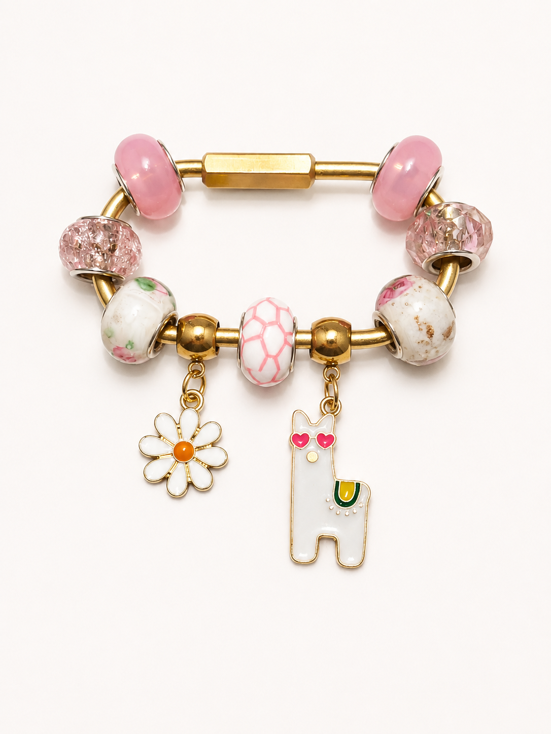 Pink Floral Llama Brass Carabiner Bag Charm – Beaded Purse Charm & Keychain