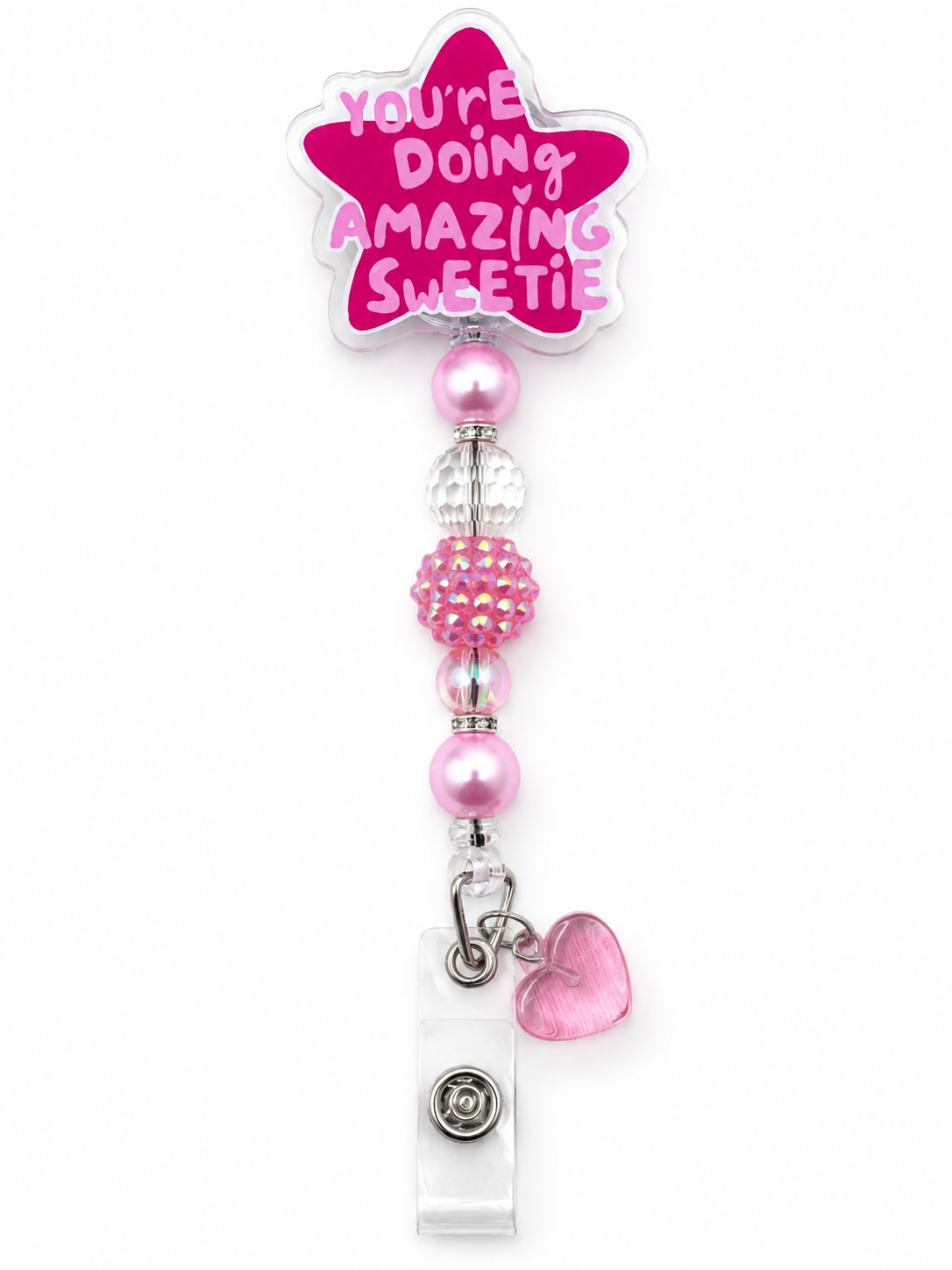 You’re Doing Amazing Sweetie Pink Beaded Badge Reel