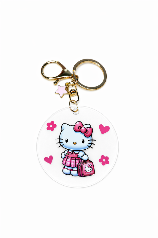 Kitty Pink Dress Acrylic Keychain with Star Charm