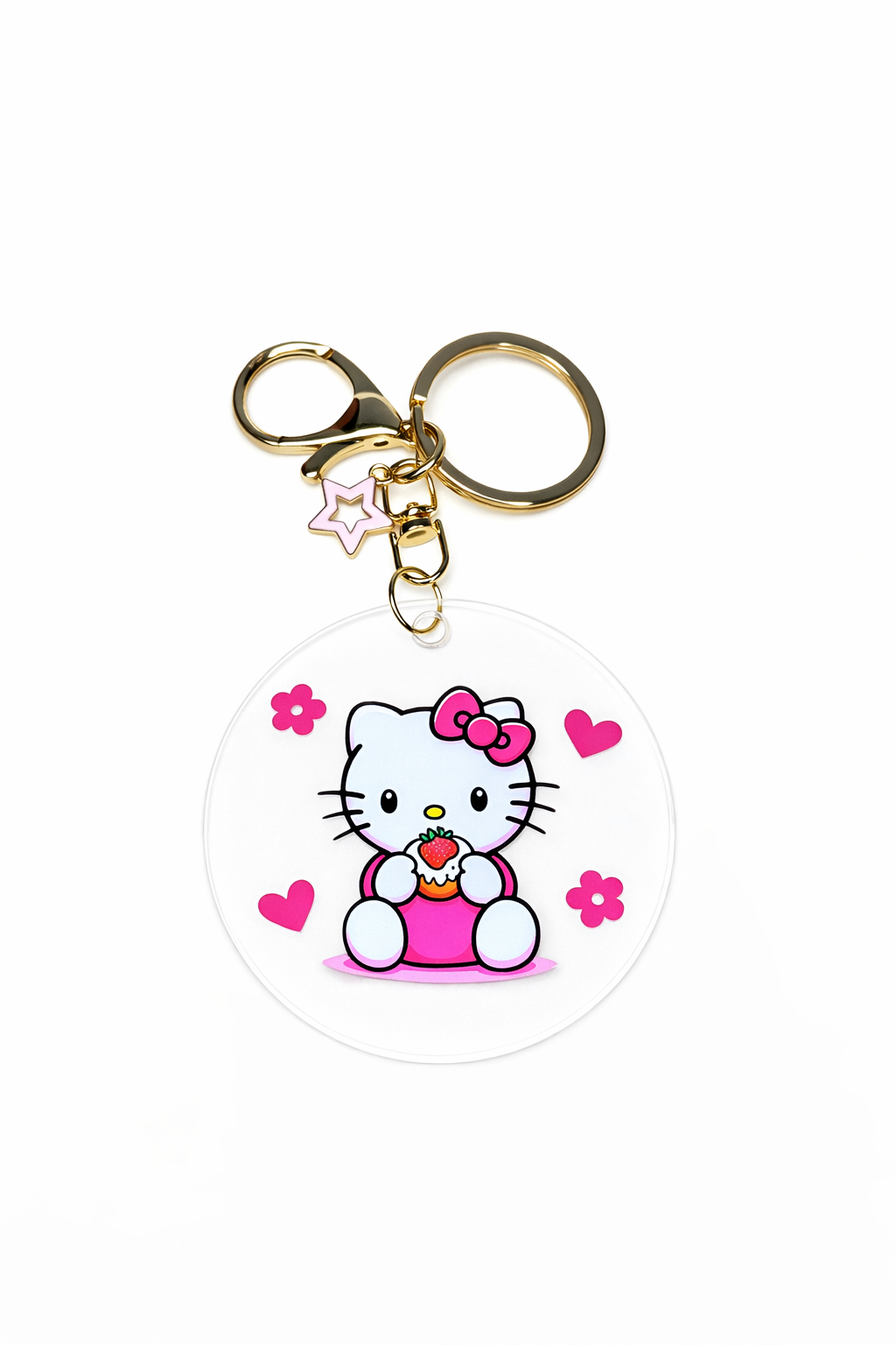 Kitty Strawberry Treat Acrylic Keychain – Pink Dessert Design