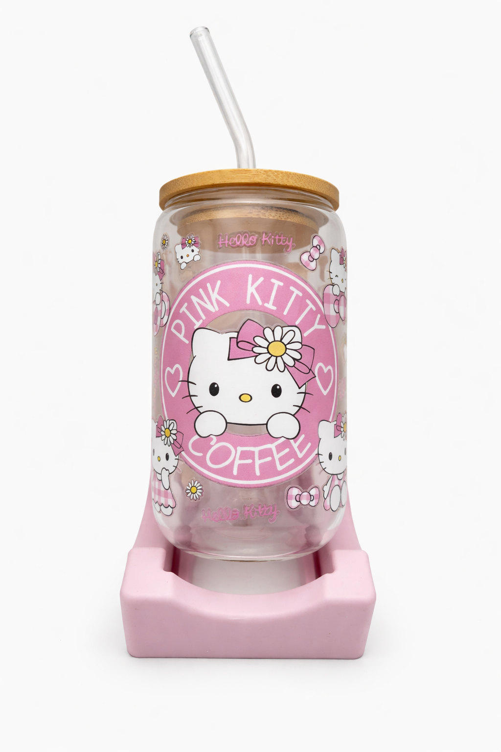 Pink Kitty Coffee Glass Tumbler