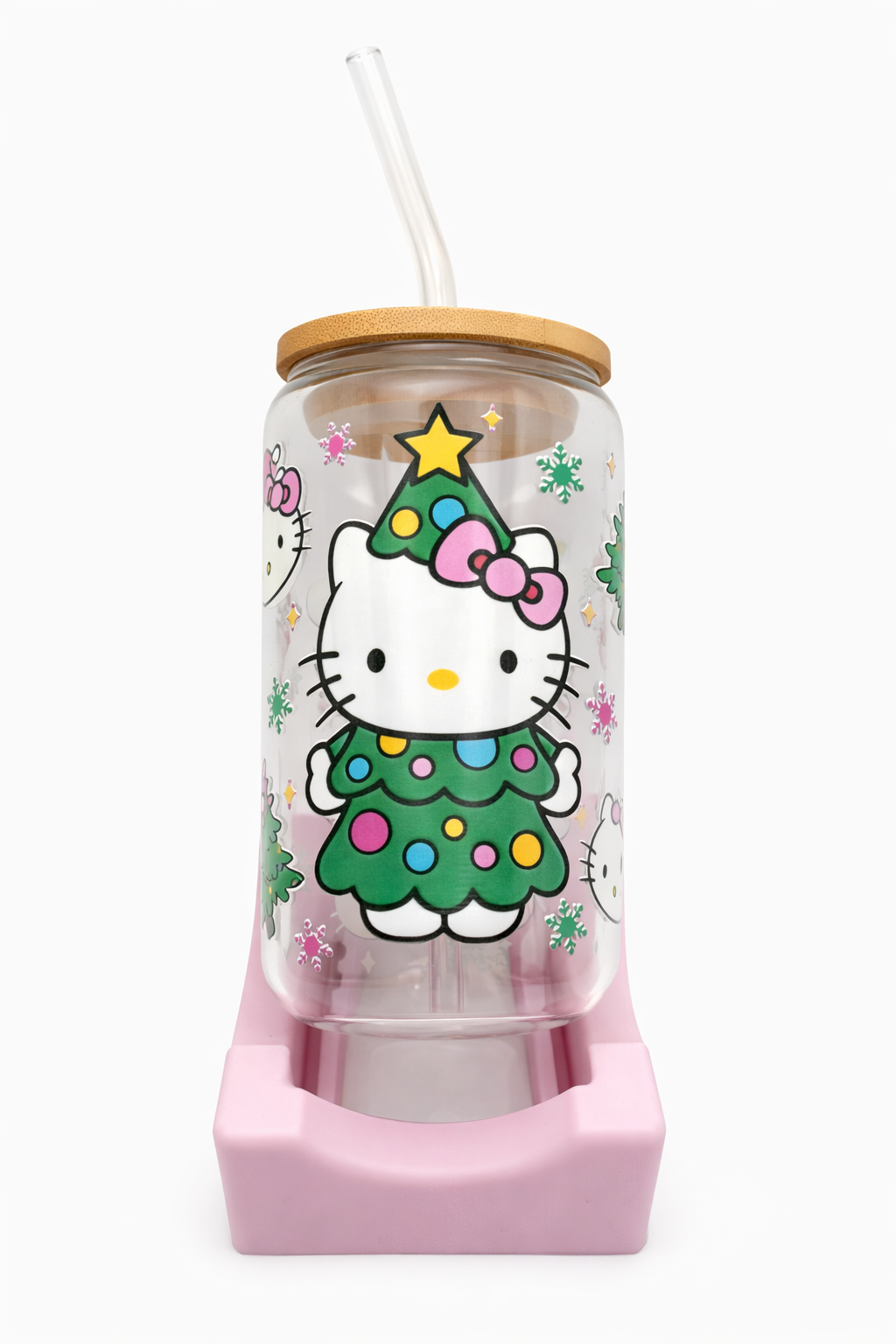 Kitty Christmas Glass Tumbler – 16oz Holiday Edition