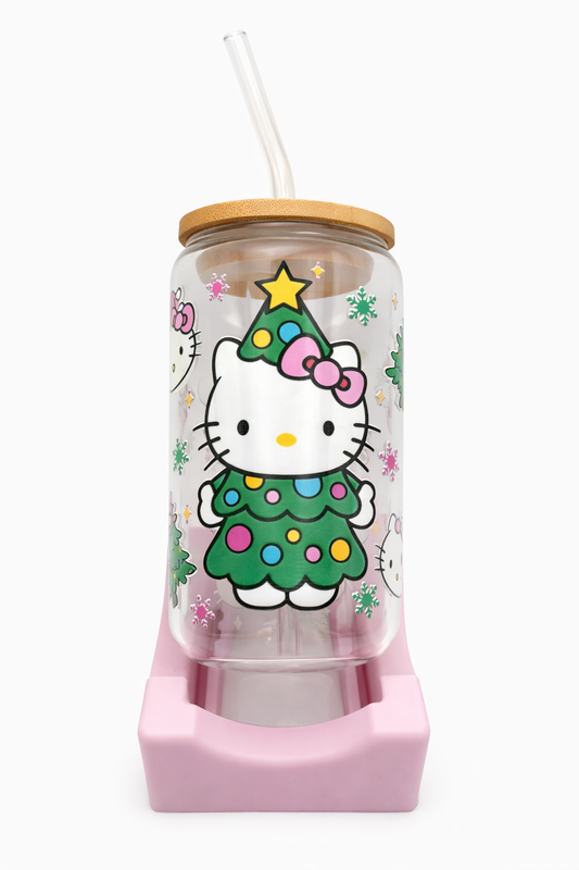 Kitty Christmas Glass Tumbler – 16oz Holiday Edition