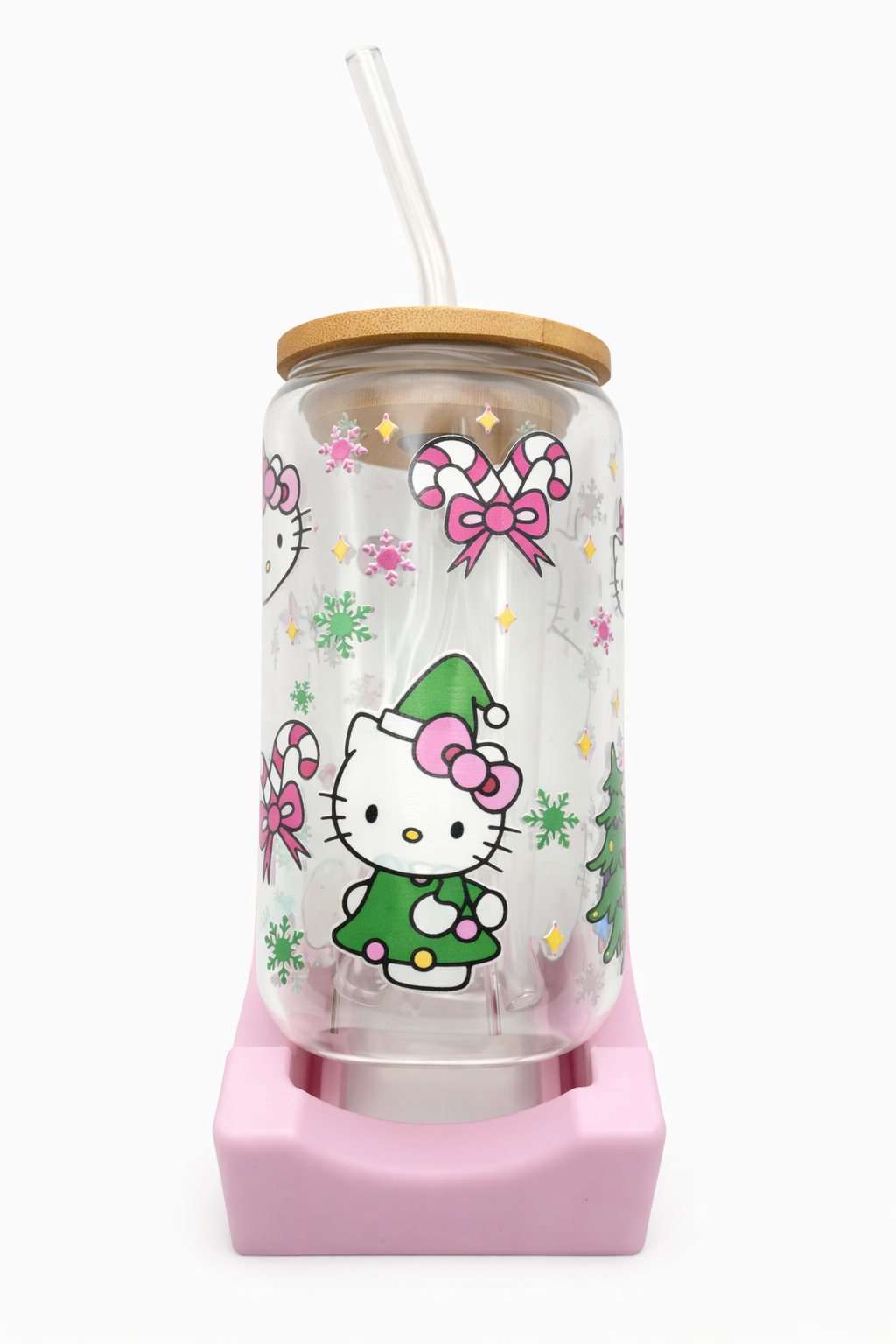 Kitty Christmas Glass Tumbler – 16oz Holiday Edition