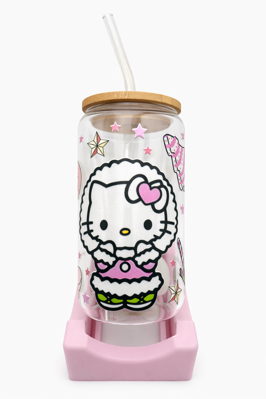 Kitty Christmas Glass Tumbler – 16oz Holiday Edition