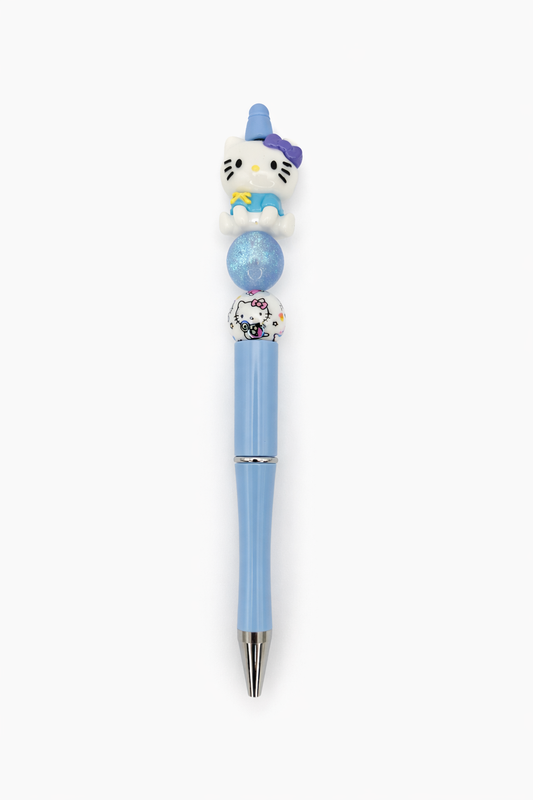 Kitty Beaded Pen – Blue Handmade Pen for Cute Stationery Lovers