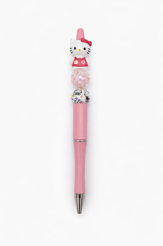 Kitty Beaded Pen - Cute Pink Character Pen - Handmade Sparkle Stationery