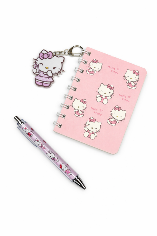 Kitty Mini Notebook + Pen + Charm Set – Pink Kawaii Stationery Gift