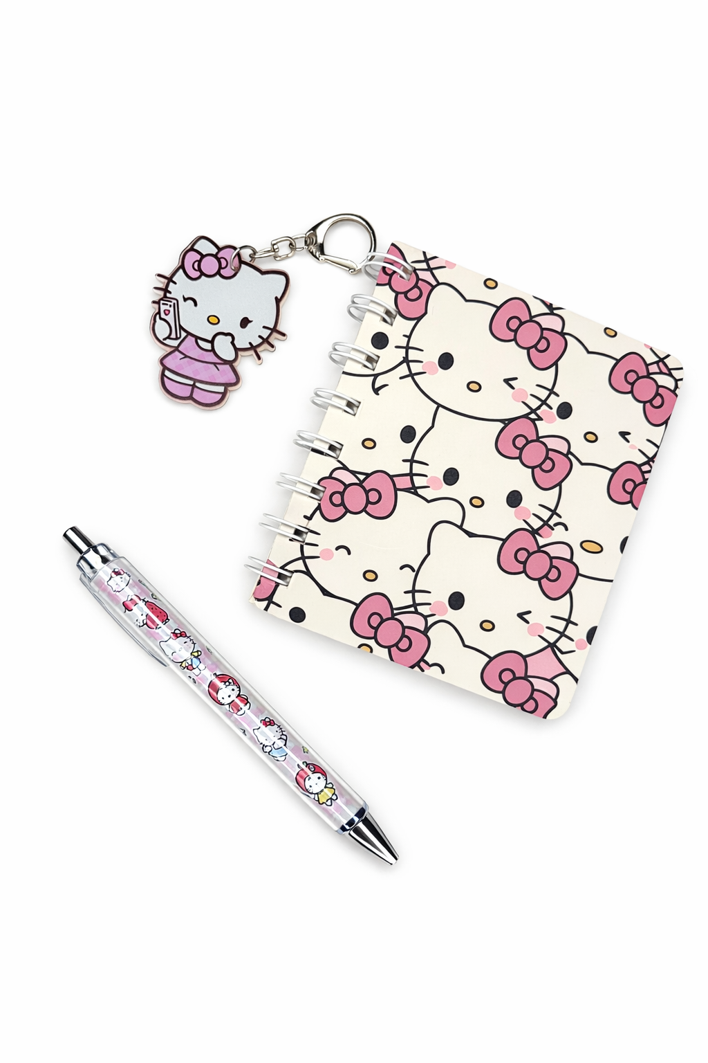 Kitty Notebook + Pen + Charm Set – Pink Bow Kawaii Stationery