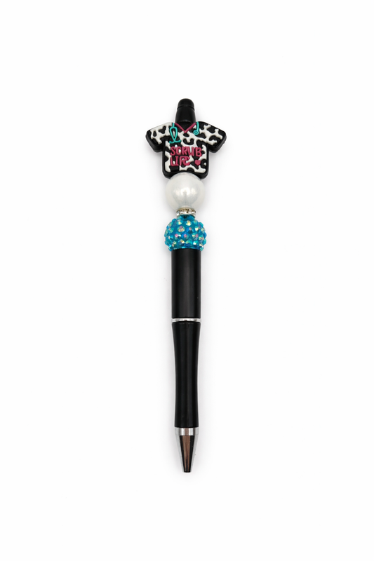 Scrub Life Beaded Pen – Black & Blue Sparkle