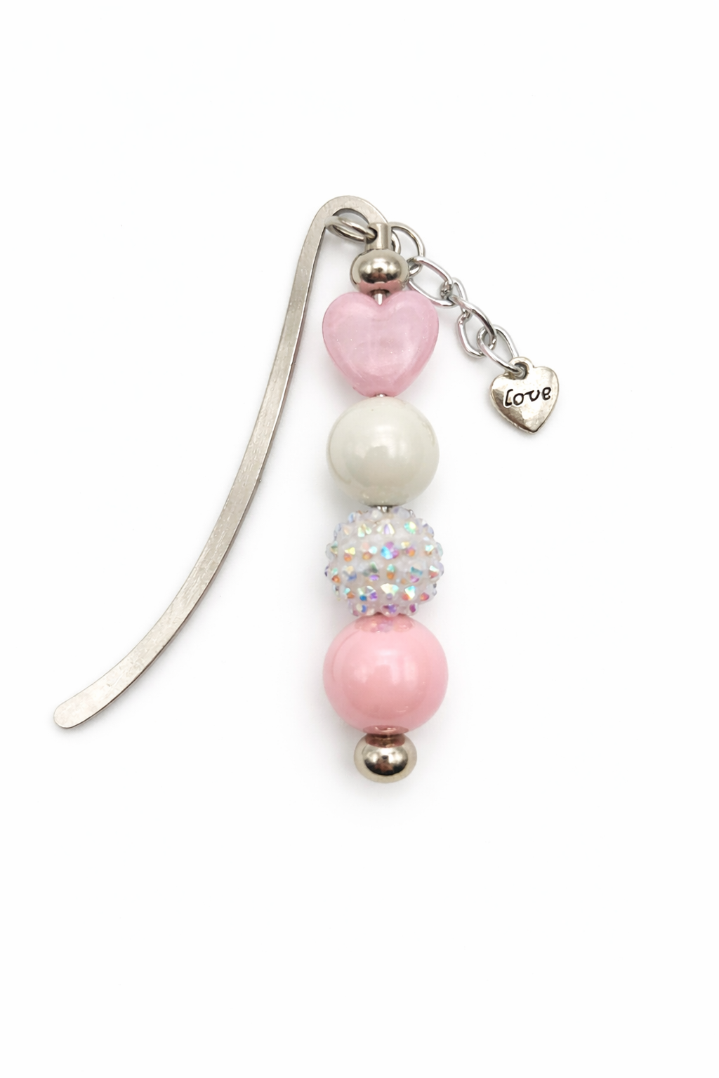 Pink Heart Love Beaded Bookmark