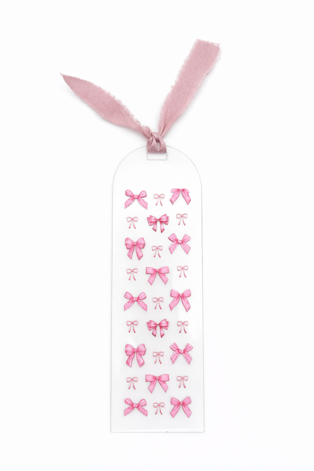 Blush Gingham Bow Acrylic Bookmark 🎀✨