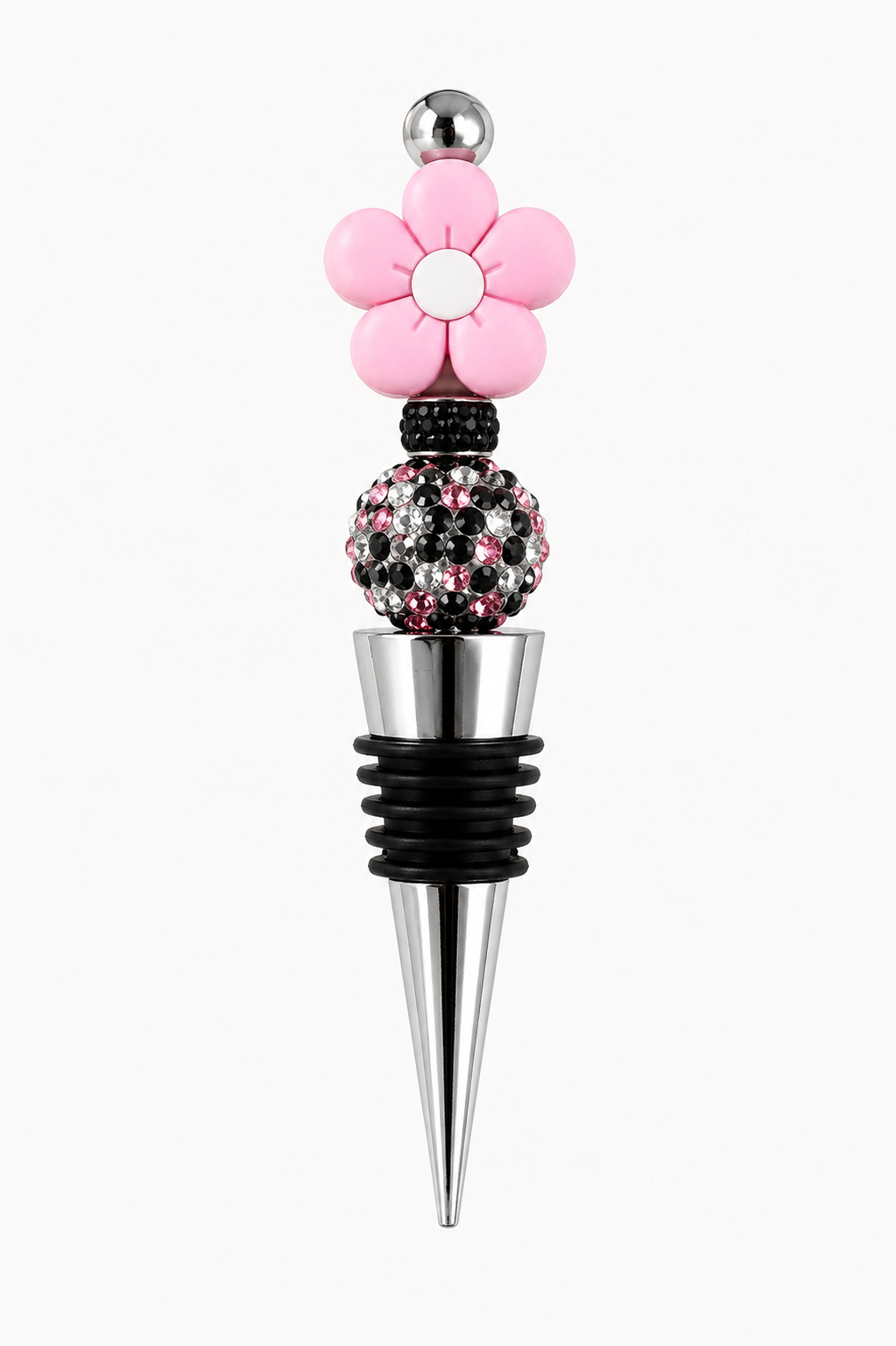 Pink Daisy Handmade Wine Bottle Stopper - Beads and Glimmer