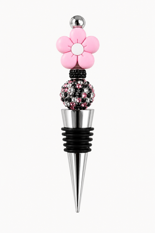 Pink Daisy Handmade Wine Bottle Stopper - Beads and Glimmer