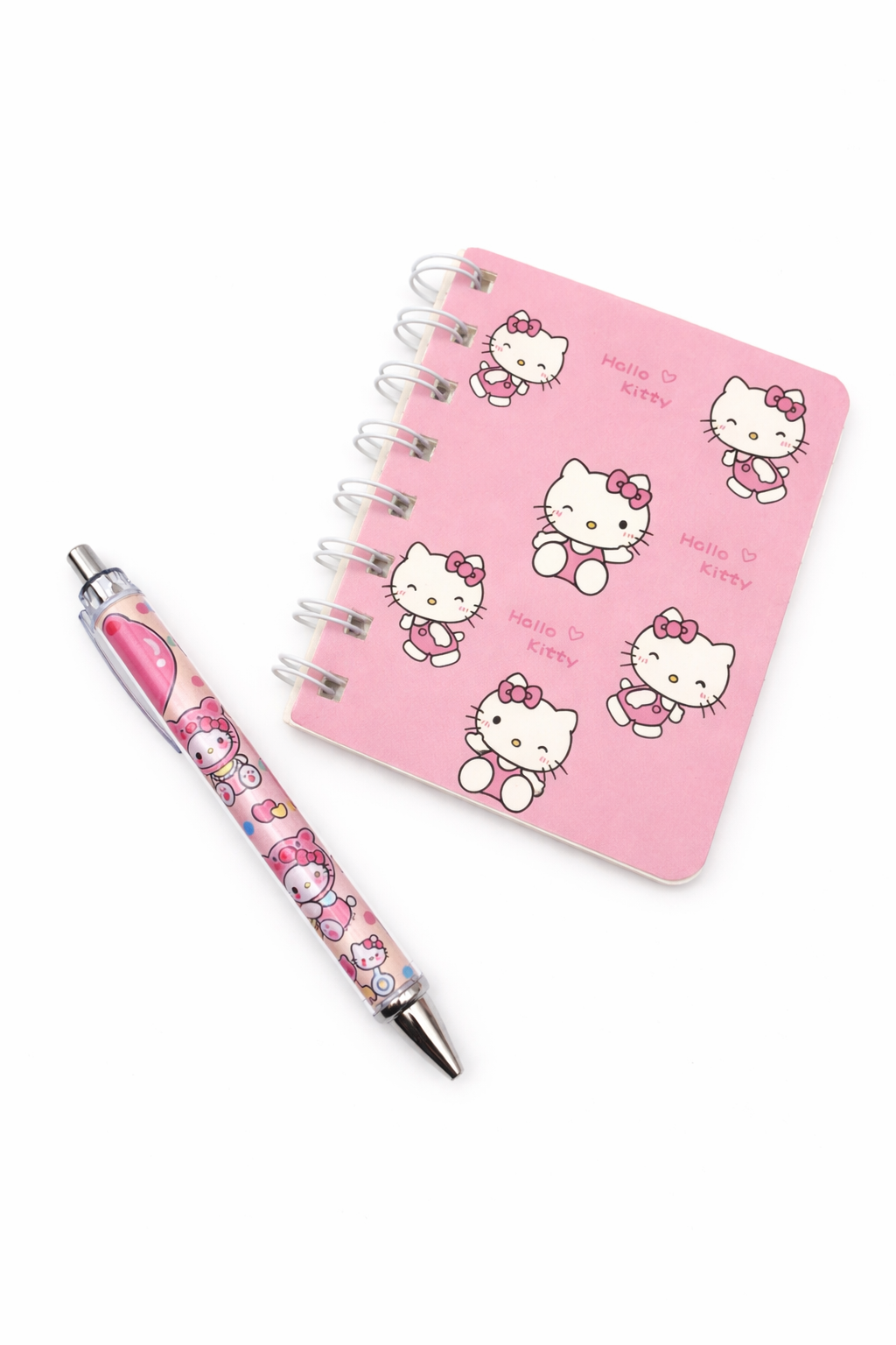 Kitty Pink Mini Spiral Notebook & Matching Kawaii Pen Set