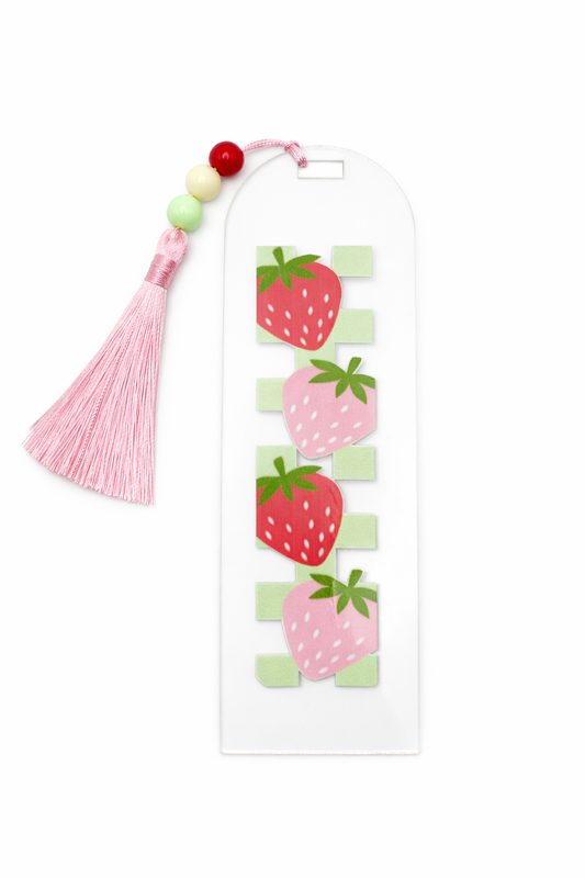 Strawberry Checker Acrylic Bookmark with Pink Tassel
