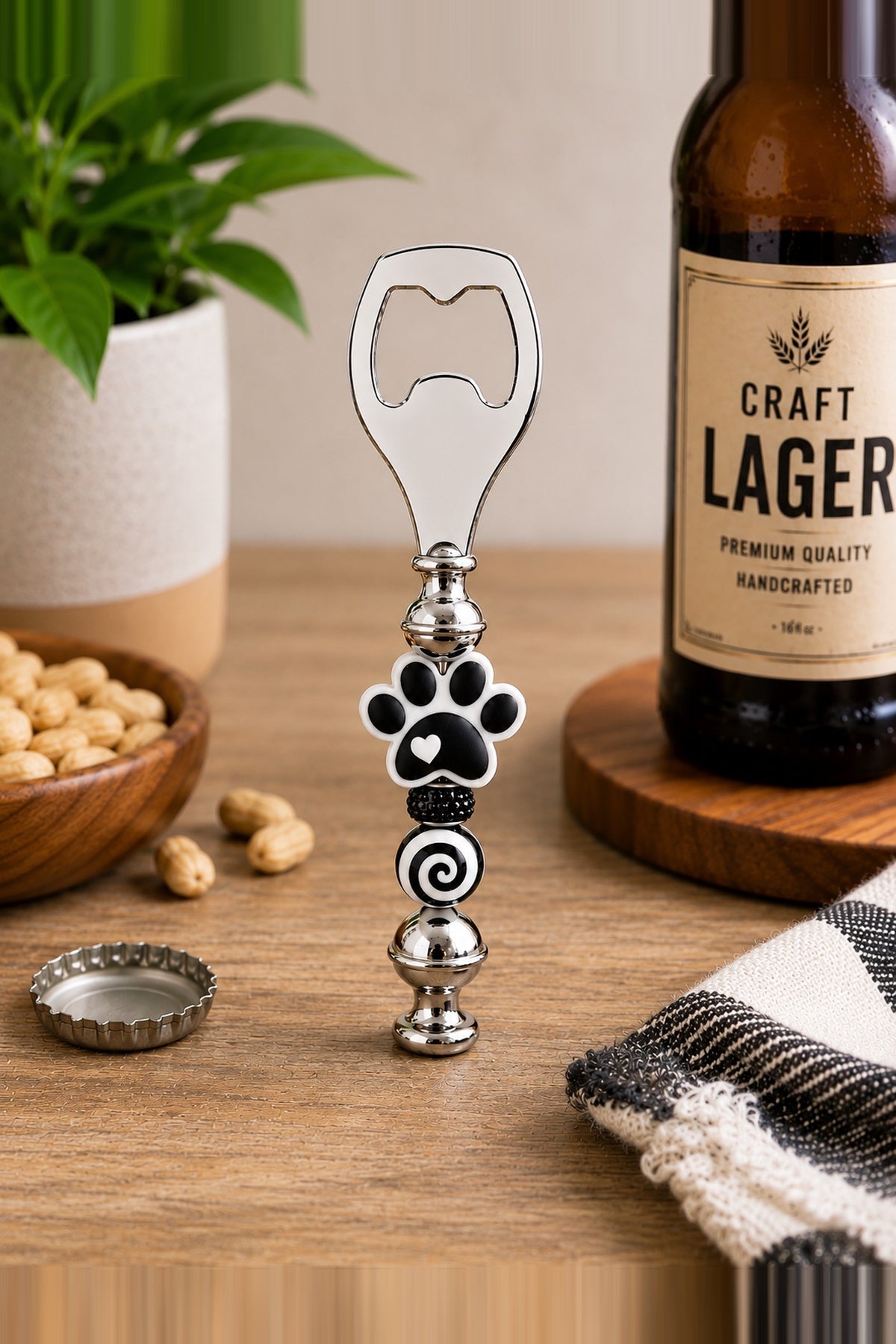 Black Paw Print Handmade Bottle Opener – Pet Lover Bar Gift