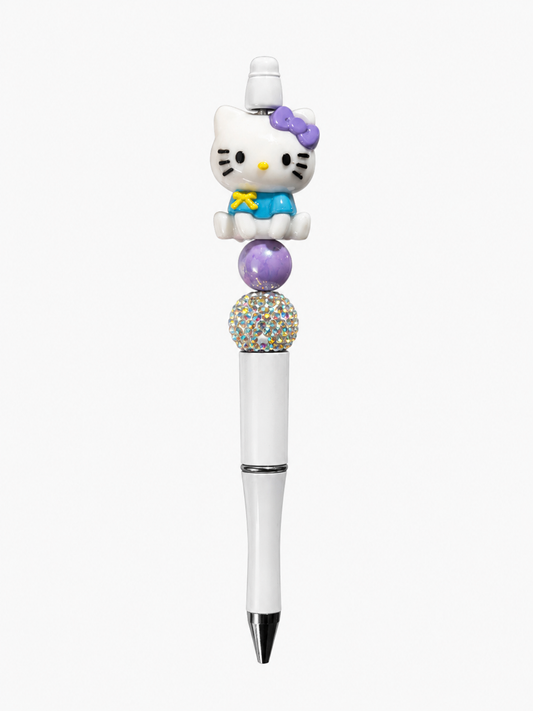 Purple Bow Kitty Bling Beaded Pen with Lavender Pearl