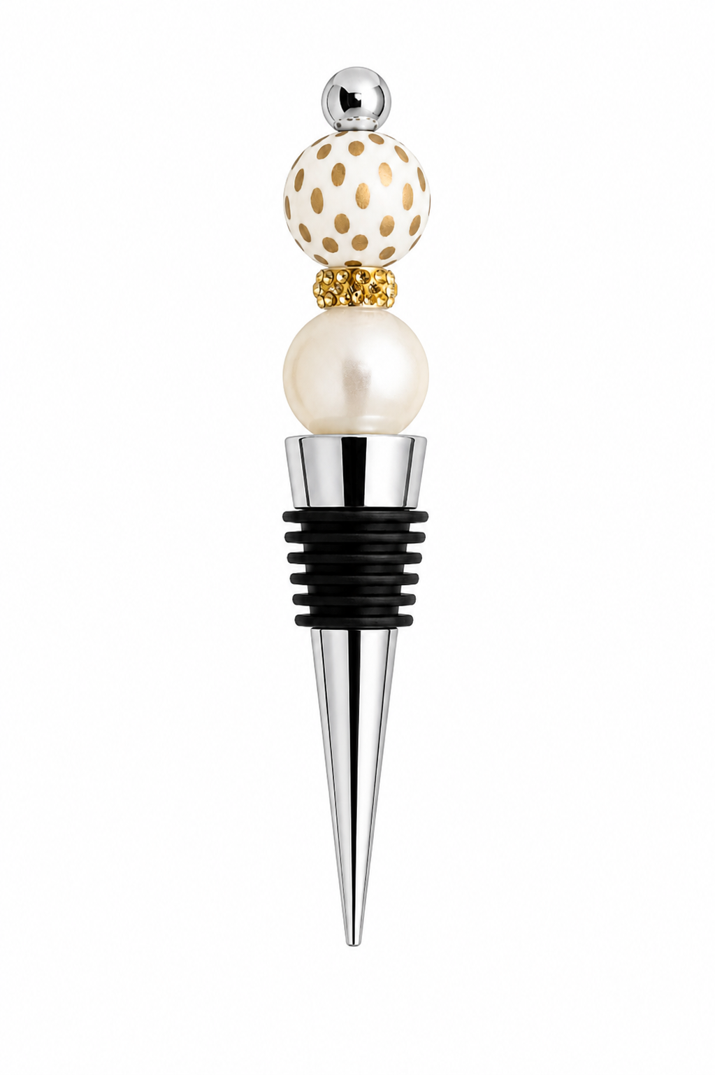 Gold Polka Dot & Pearl Handmade Wine Bottle Stopper