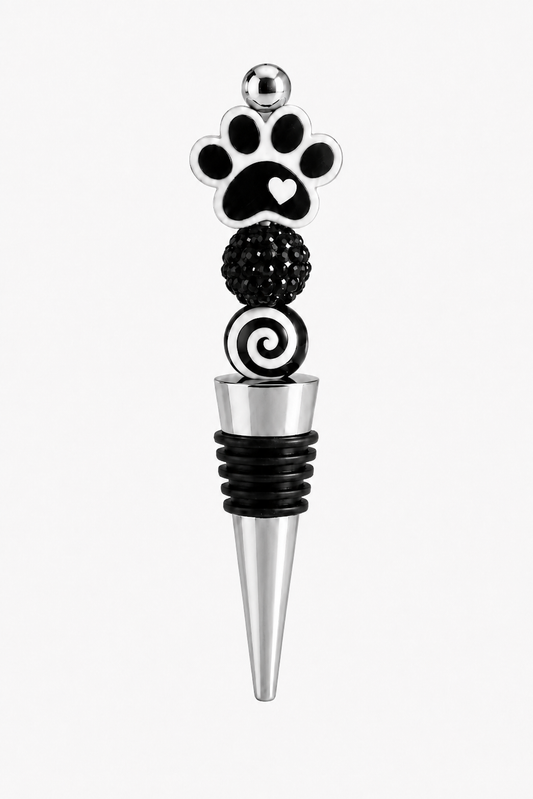Black & White Paw Print Handmade Wine Bottle Stopper – Pet Lover Gift