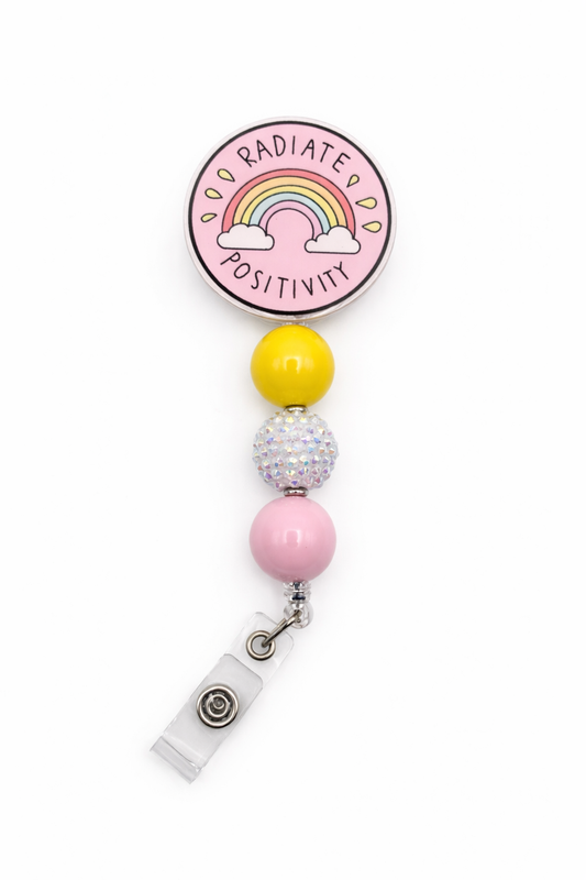 Radiate Positivity Badge Reel - Rainbow Pastel Beaded ID Holder