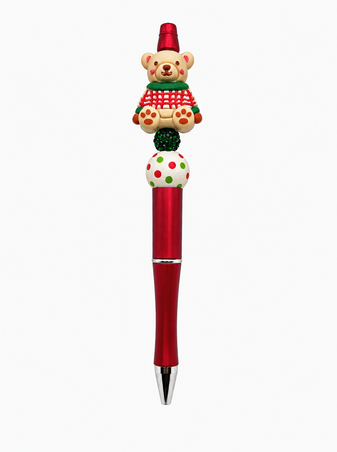 Christmas Teddy Bear Beaded Pen – Cute Handmade Holiday Gift & Stocking Stuffer
