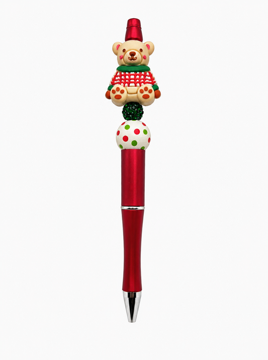 Christmas Teddy Bear Beaded Pen – Cute Handmade Holiday Gift & Stocking Stuffer