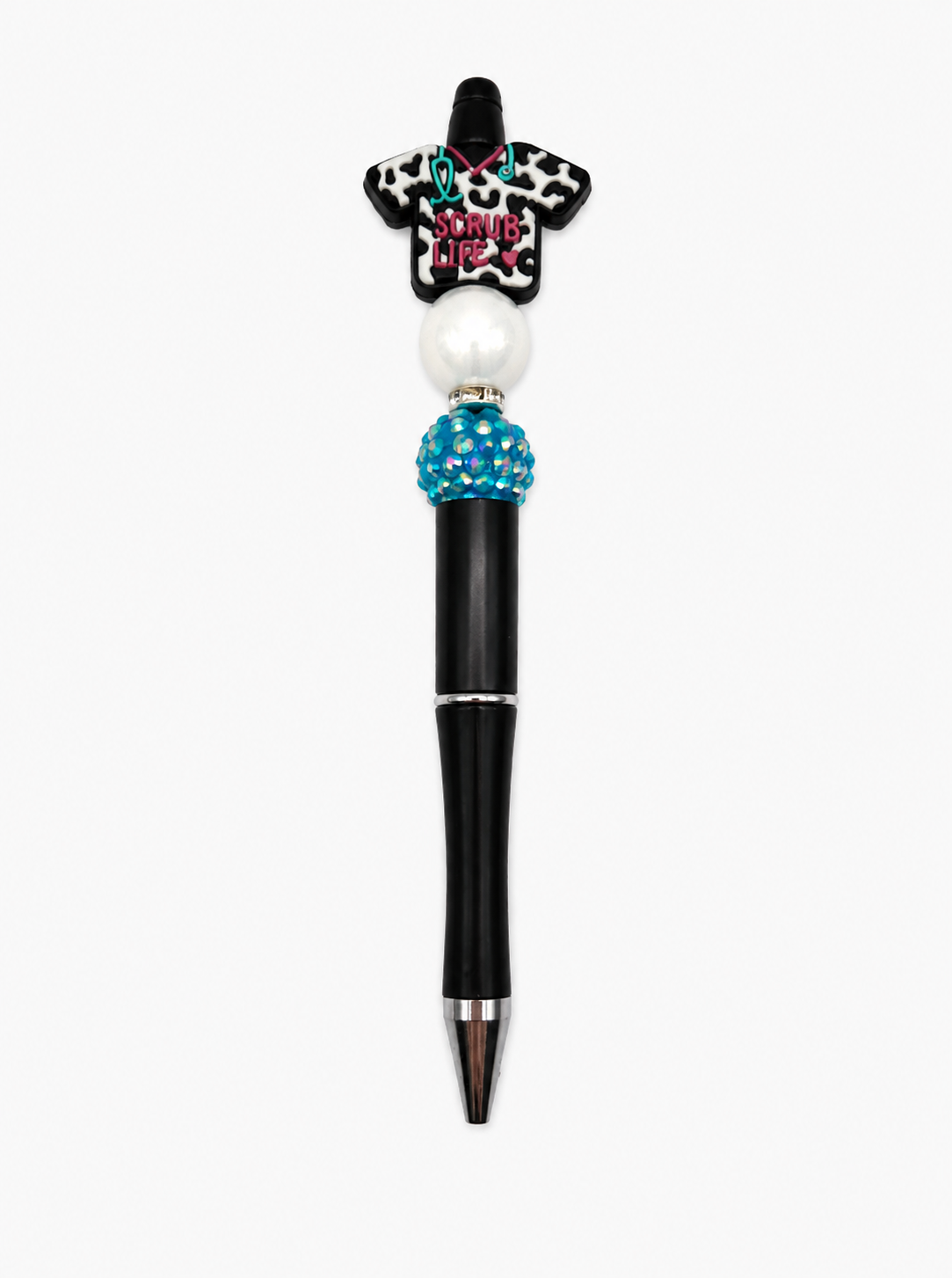Scrub Life Beaded Pen – Black & Blue Sparkle