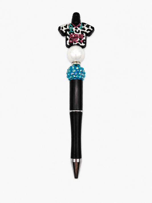 Scrub Life Beaded Pen – Black & Blue Sparkle