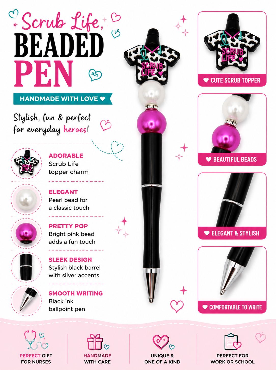 Scrub Life Beaded Pen – Nurse & Healthcare Gift