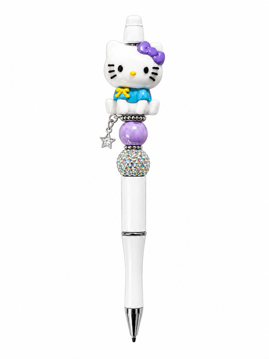 Purple Bow Kitty Bling Beaded Pen with Lavender Pearl