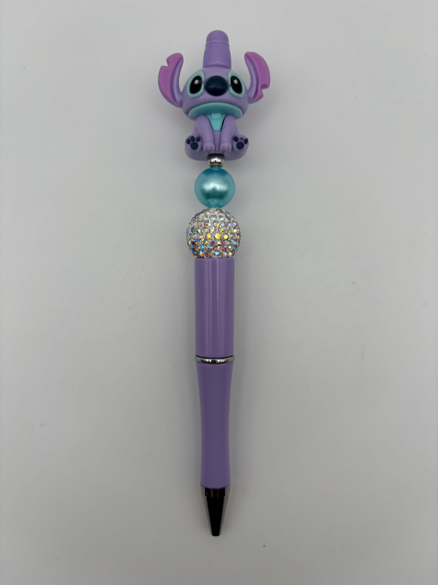 Stitch-Inspired Purple Bling Beaded Pen with Teal Pearl Bead