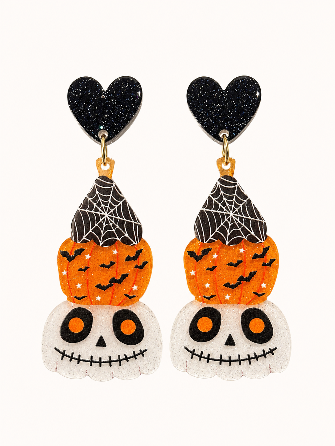 Halloween Skull & Pumpkin Dangle Earrings - Spooky Statement Earrings