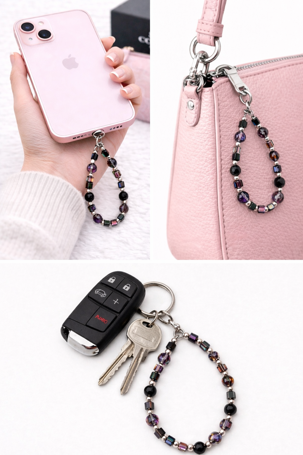 Midnight Crystal Charm - Phone Strap, Keychain & Bag Charm - Dark Glam Accessory