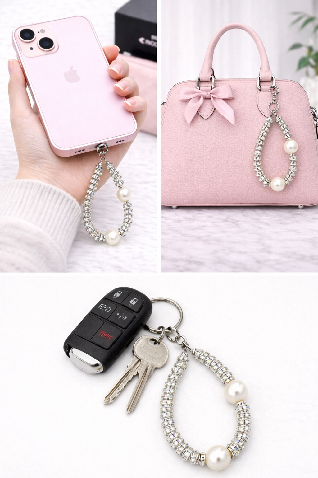Pearl & Crystal Sparkle Charm - Phone Strap, Keychain & Bag Charm - Elegant Glam Accessory