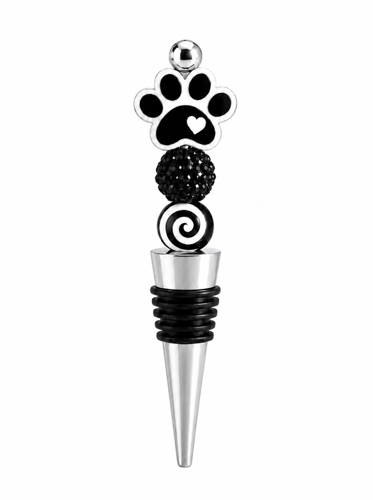 Black & White Paw Print Handmade Wine Bottle Stopper – Pet Lover Gift