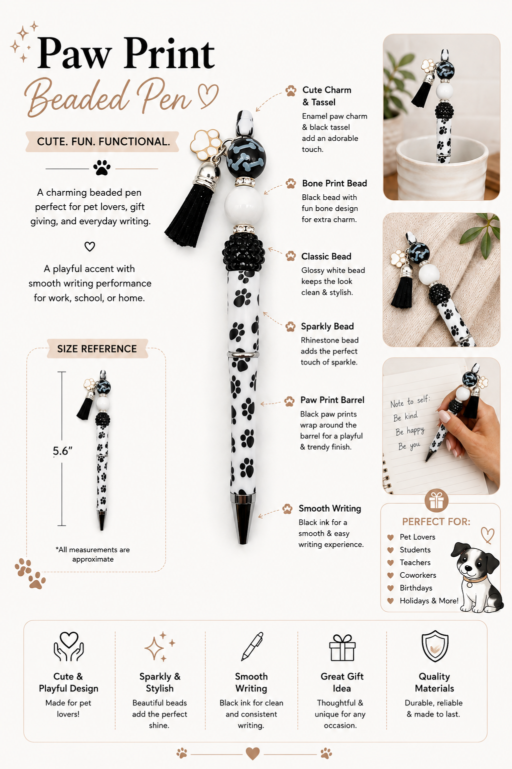 Dog Bone & Paw Print Beaded Pen