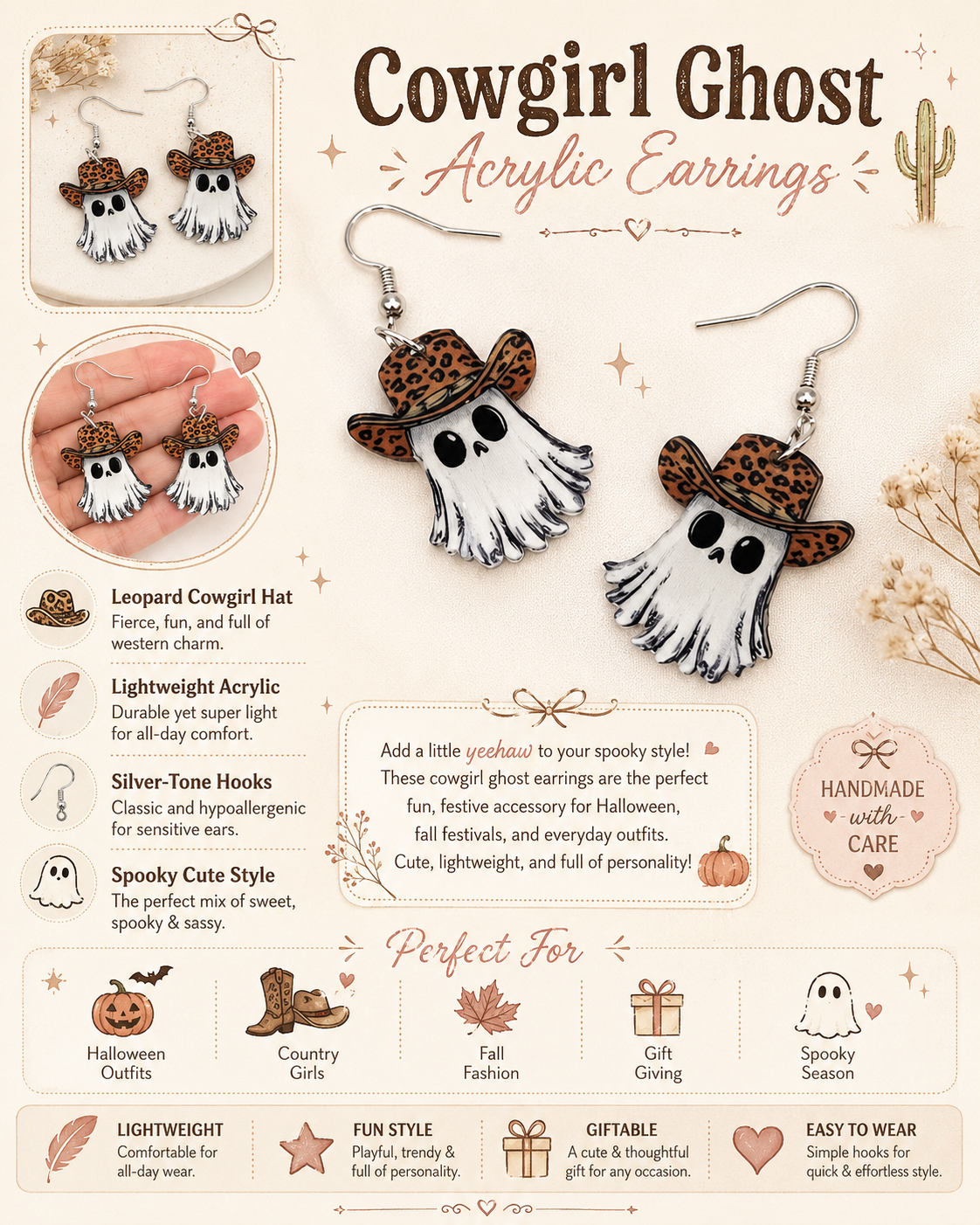 Cowgirl Ghost Acrylic Earrings