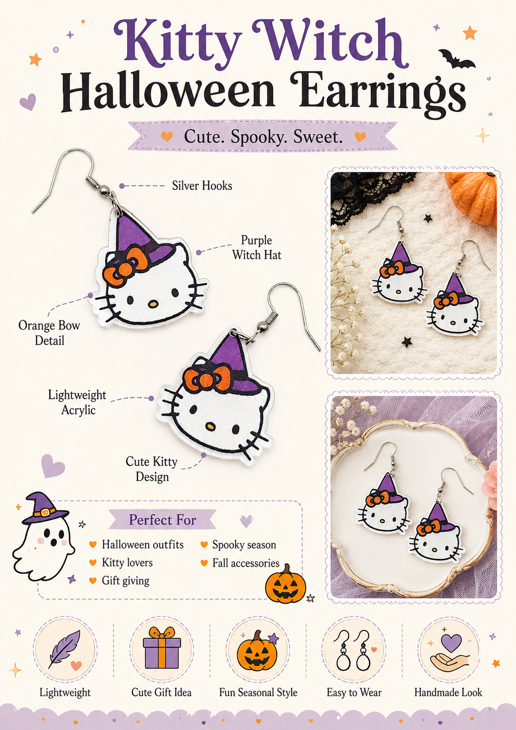 Kitty Witch - Halloween Cute Fun Earrings