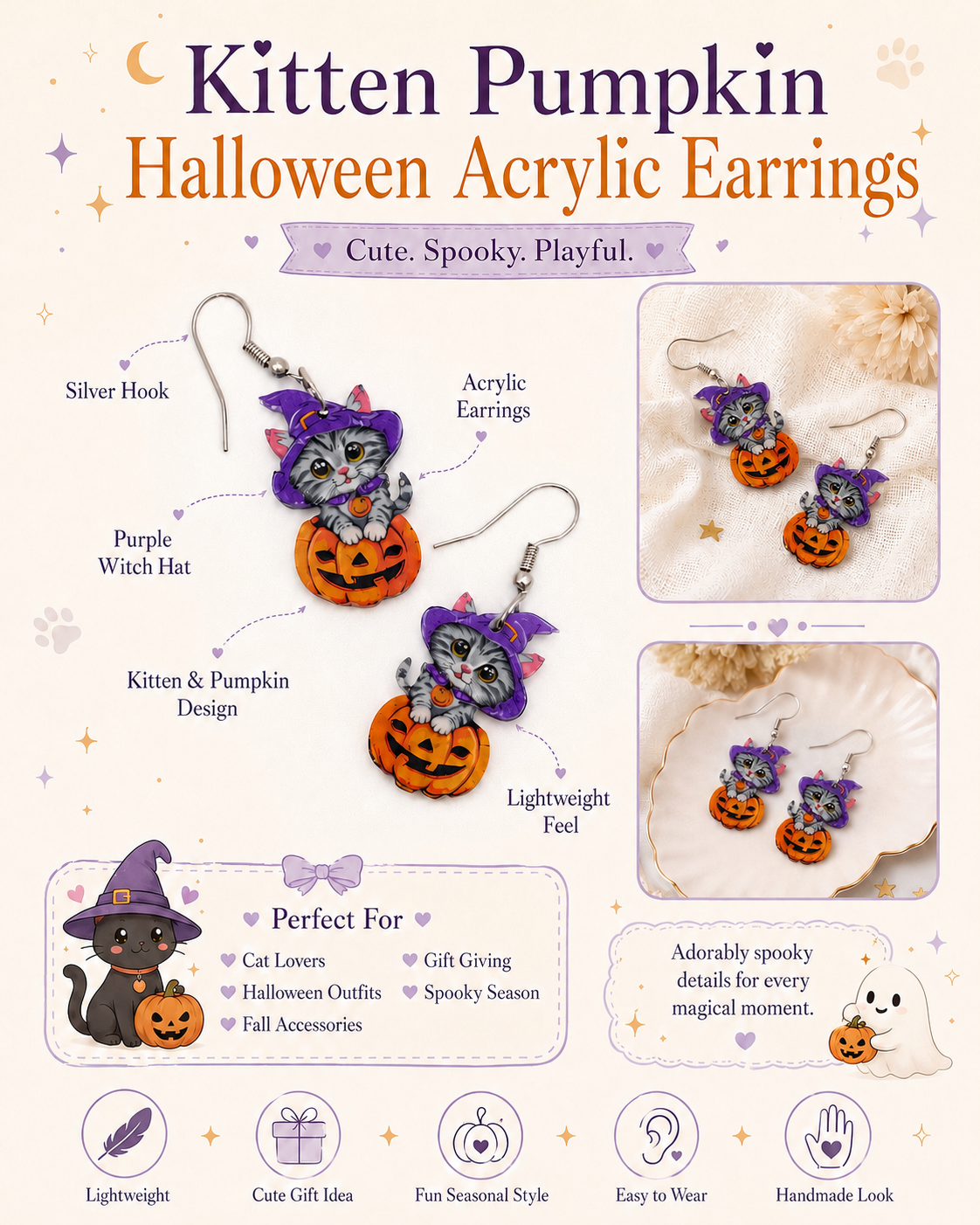 Kitten Pumpkin Acrylic Earrings