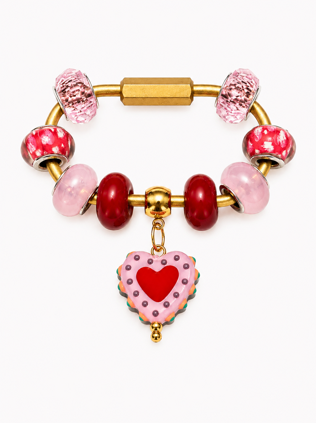 Pink & Red Heart Gold Brass Carabiner Bag Charm – Beaded Purse Charm & Keychain