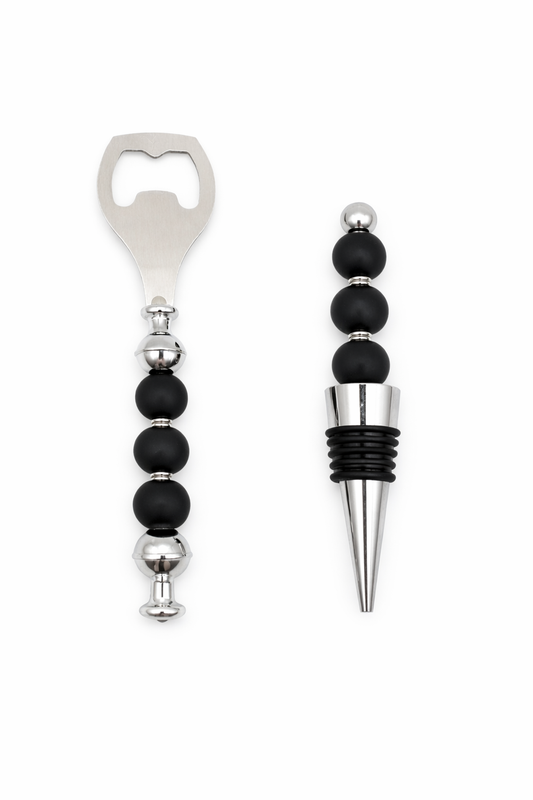 Matte Black Bar Set – Silicone Beaded Bottle Opener & Wine Stopper