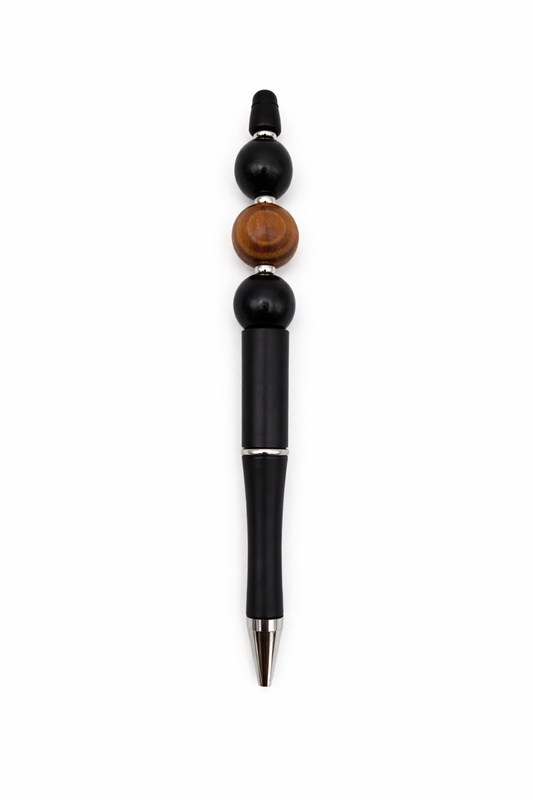 Black & Natural Wood Beaded Pen – Minimalist Men’s Writing Pen